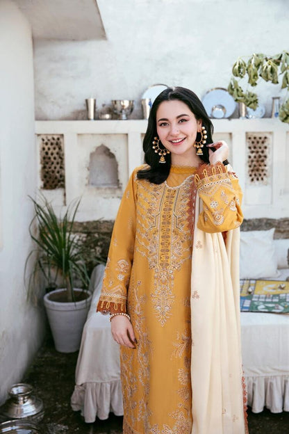 3 Piece Unstitched Heavy Embroidered Dhanak Suit with Embroidered Dhanak Shawl