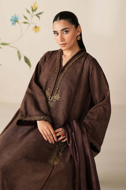 3 Piece Unstitched Embroidered Dhanak Suit with Plain Dhanak Shawl