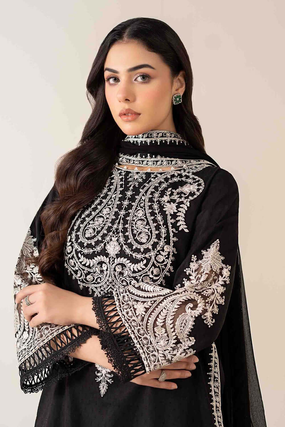 3 Piece Unstitched Heavy Embroidered Dhanak Suit with Embroidered Dhanak Shawl