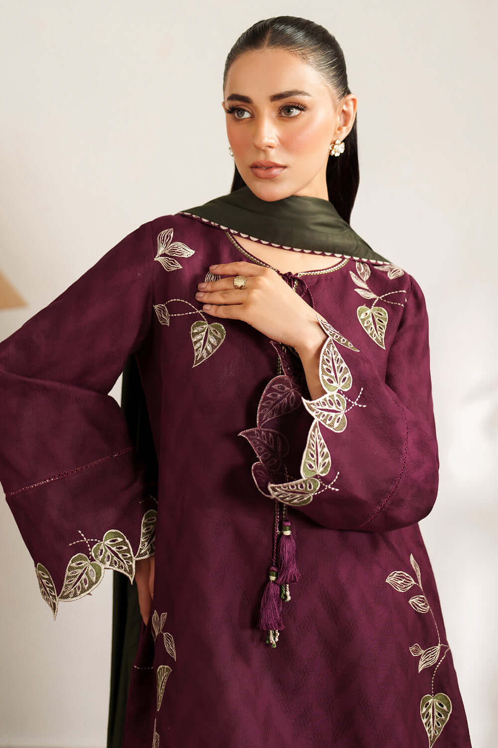 3 Piece Unstitched Heavy Embroidered Dhanak Suit with Embroidered Dhanak Shawl