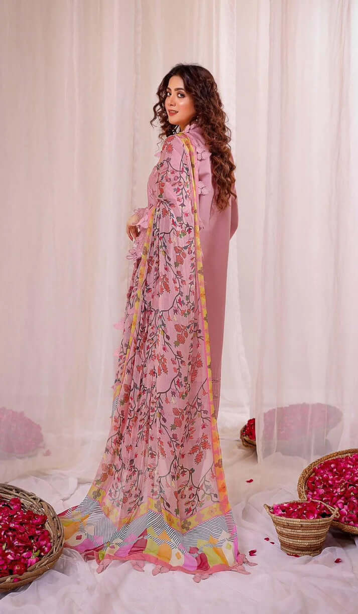 3 Piece Unstitched Heavy Embroidered Dhanak Suit with Printed Wool Shawl