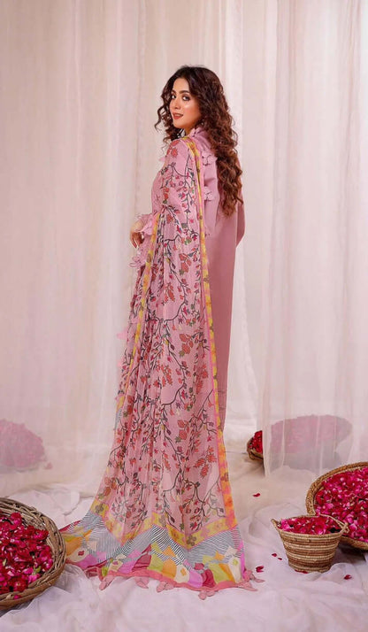 3 Piece Unstitched Heavy Embroidered Dhanak Suit with Printed Wool Shawl