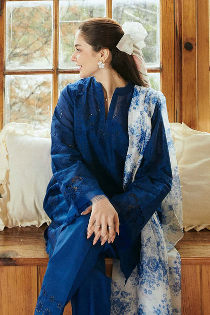 3 Piece Unstitched Heavy Embroidered Dhanak Suit with Printed Wool Shawl