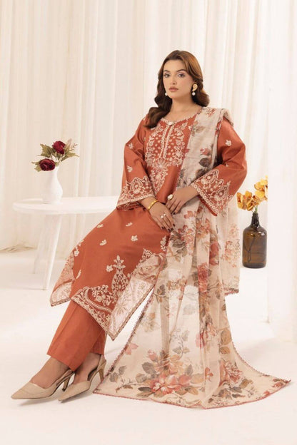 3 Piece Unstitched Heavy Embroidered Dhanak Suit with Printed Wool Shawl