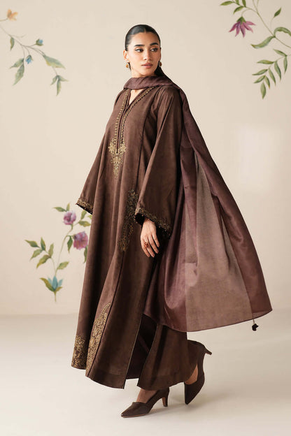 3 Piece Unstitched Embroidered Dhanak Suit with Plain Dhanak Shawl