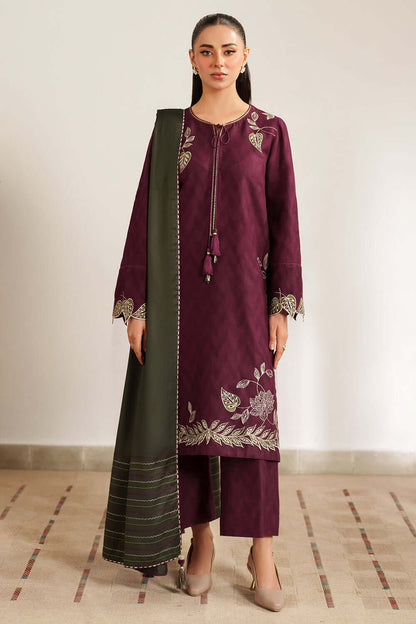 3 Piece Unstitched Heavy Embroidered Dhanak Suit with Embroidered Dhanak Shawl