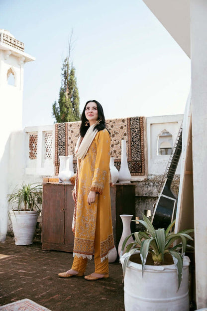 3 Piece Unstitched Heavy Embroidered Dhanak Suit with Embroidered Dhanak Shawl