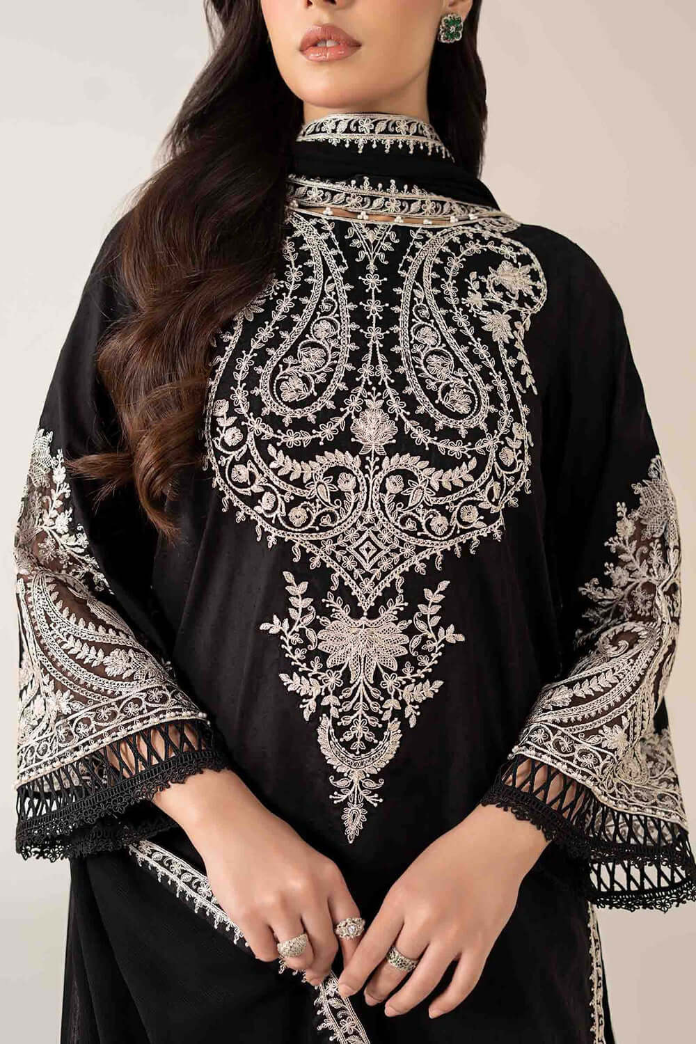 3 Piece Unstitched Heavy Embroidered Dhanak Suit with Embroidered Dhanak Shawl