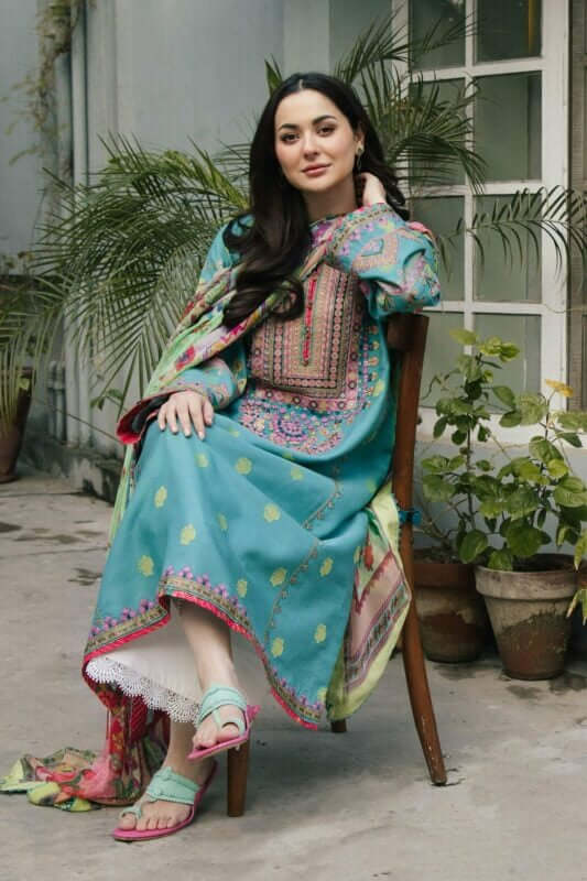 3 Piece Unstitched Heavy Embroidered Dhanak Suit with Printed Wool Shawl