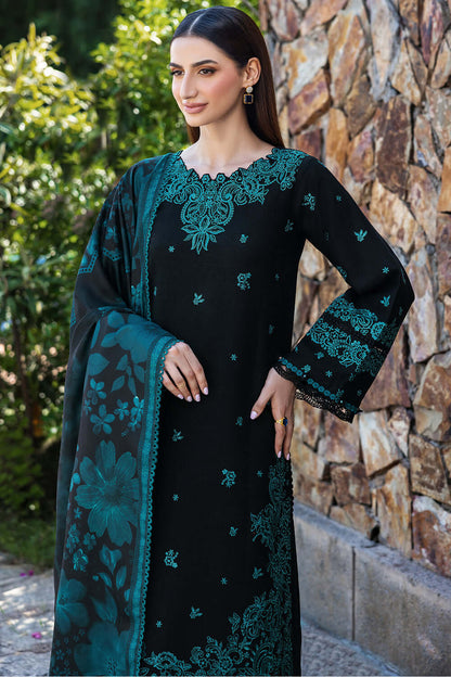 3 Piece Unstitched Heavy Embroidered Dhanak Suit with Printed Wool Shawl