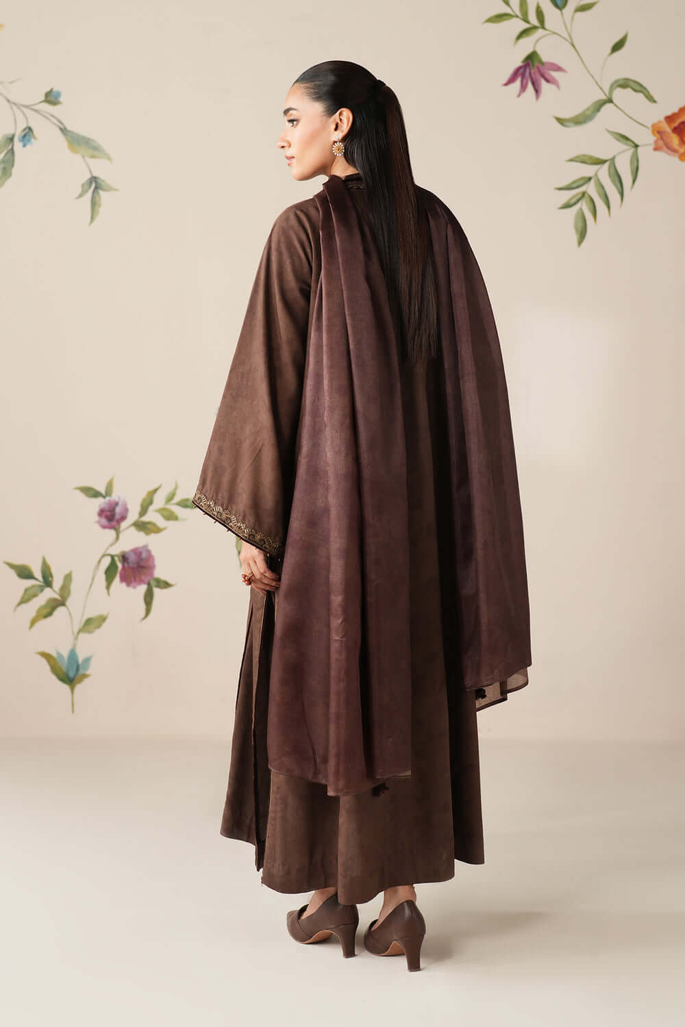 3 Piece Unstitched Embroidered Dhanak Suit with Plain Dhanak Shawl