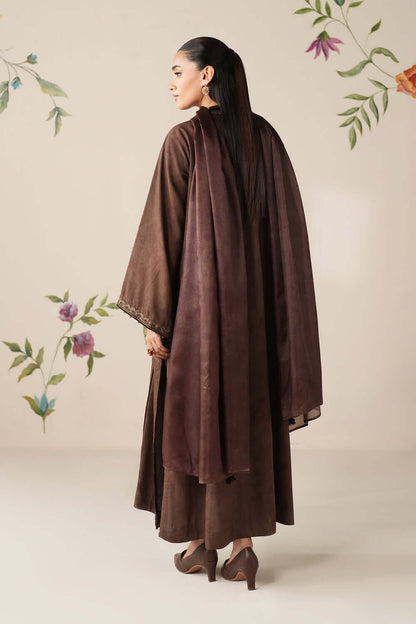 3 Piece Unstitched Embroidered Dhanak Suit with Plain Dhanak Shawl