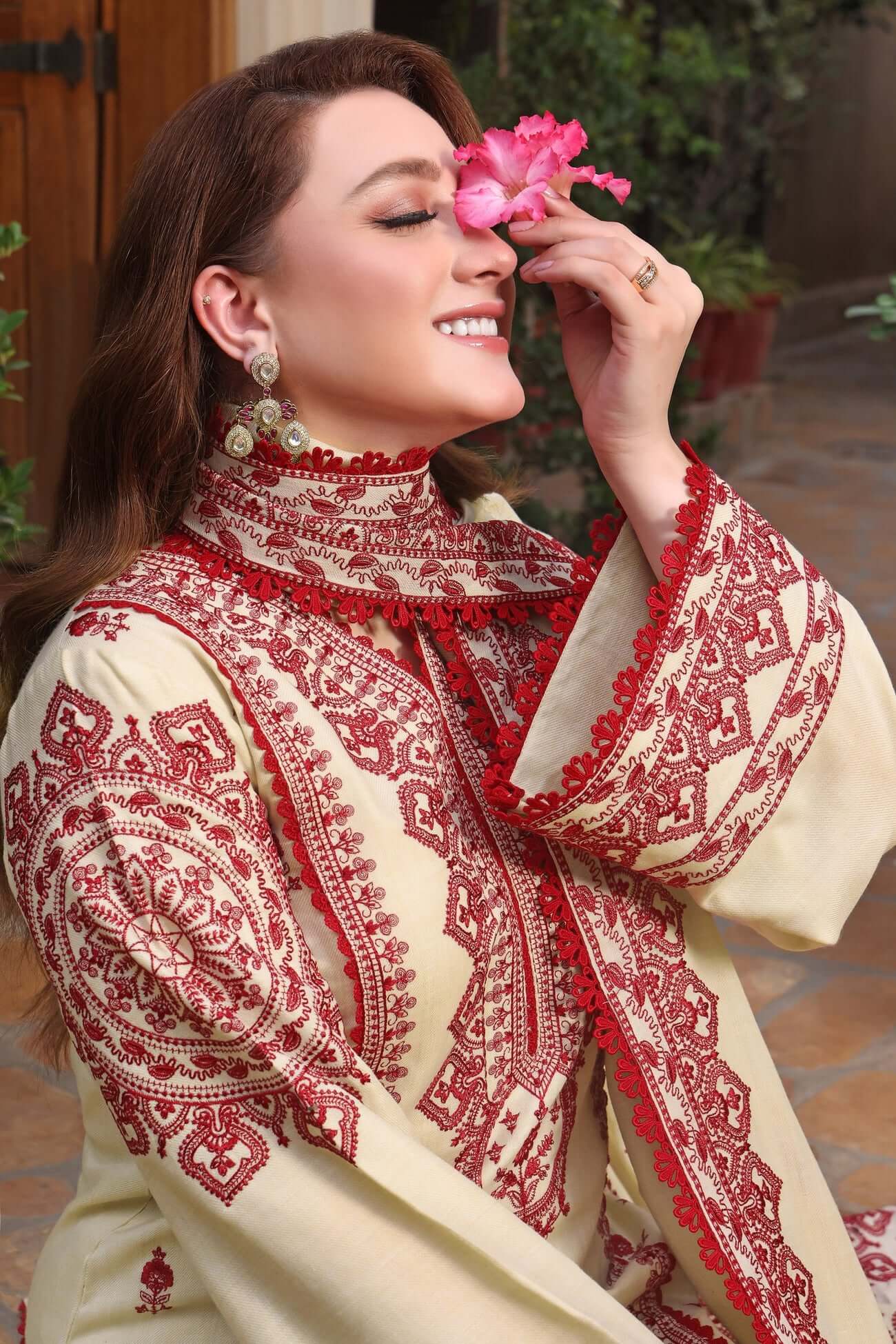 3 Piece Unstitched Heavy Embroidered Dhanak Suit with Embroidered Dhanak Shawl