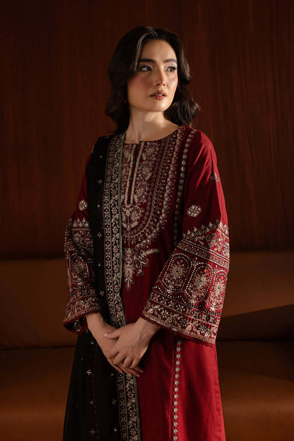 3 Piece Unstitched Heavy Embroidered Dhanak Suit with Embroidered Dhanak Shawl