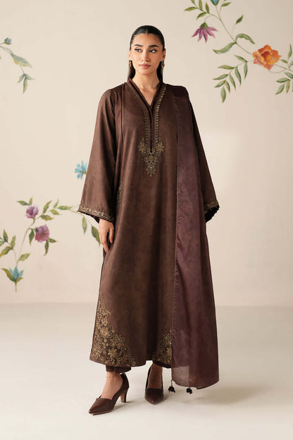 3 Piece Unstitched Embroidered Dhanak Suit with Plain Dhanak Shawl