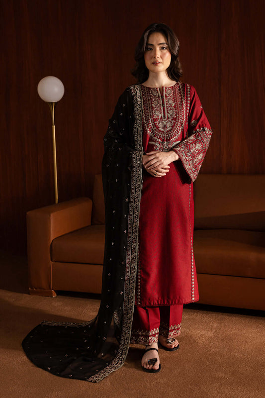 3 Piece Unstitched Heavy Embroidered Dhanak Suit with Embroidered Dhanak Shawl