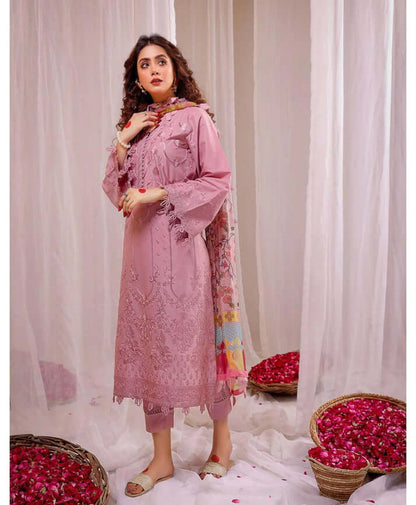 3 Piece Unstitched Heavy Embroidered Dhanak Suit with Printed Wool Shawl