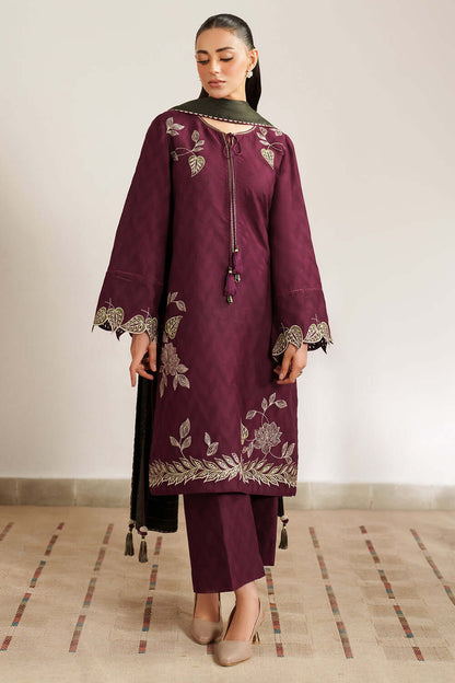 3 Piece Unstitched Heavy Embroidered Dhanak Suit with Embroidered Dhanak Shawl