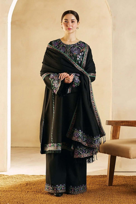 3 Piece Unstitched Heavy Embroidered Dhanak Suit with Embroidered Dhanak Shawl