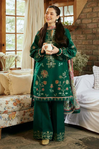 3 Piece Unstitched Heavy Embroidered Dhanak Suit with Printed Wool Shawl