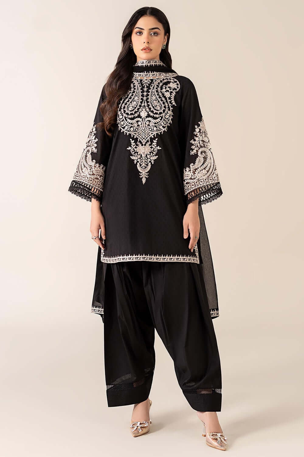 3 Piece Unstitched Heavy Embroidered Dhanak Suit with Embroidered Dhanak Shawl