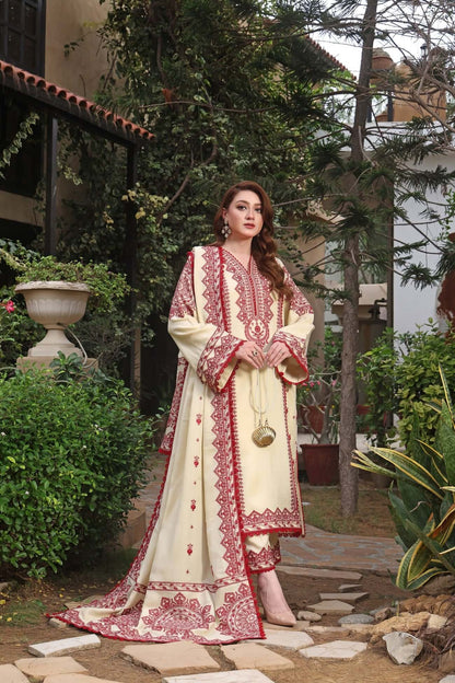 3 Piece Unstitched Heavy Embroidered Dhanak Suit with Embroidered Dhanak Shawl