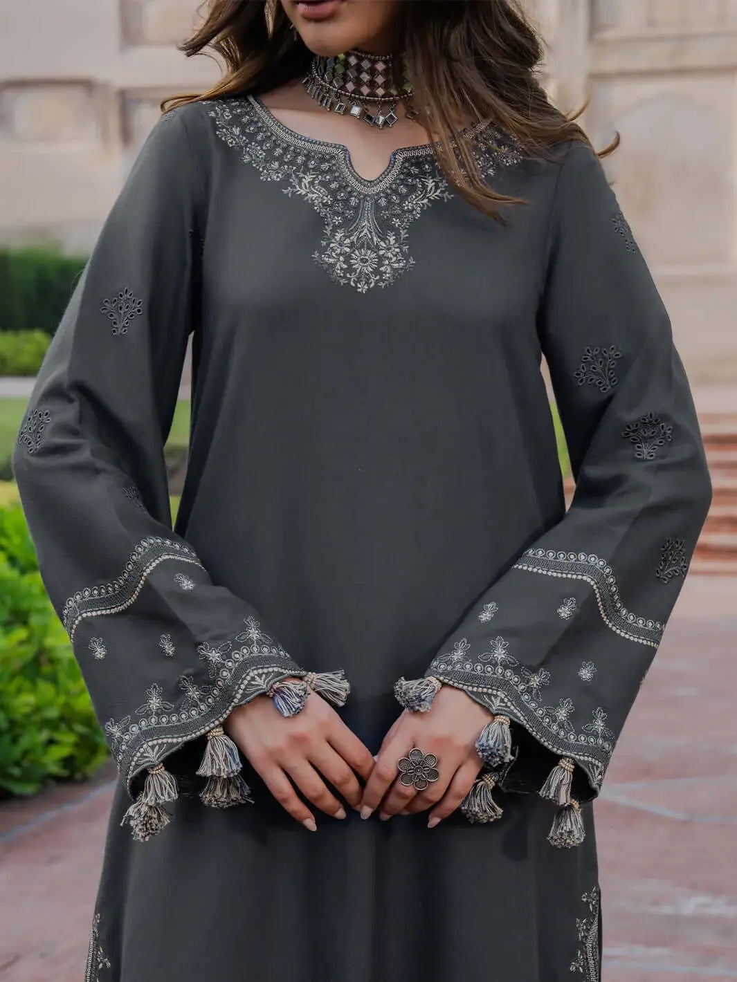 3 Piece Unstitched Embroidered Dhanak Suit with Printed Wool Shawl