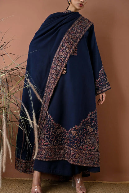 3 Piece Unstitched Heavy Embroidered Dhanak Suit with Embroidered Dhanak Shawl