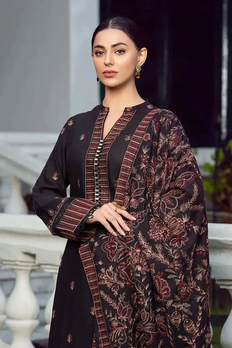 3 Piece Unstitched Heavy Embroidered Dhanak Suit with Embroidered Dhanak Shawl