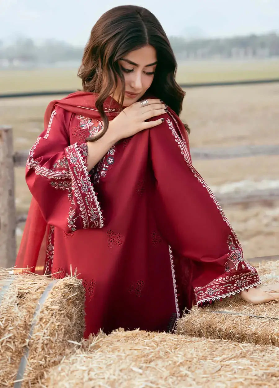 3 Piece Unstitched Heavy Embroidered Dhanak Suit with Embroidered Dhanak Shawl