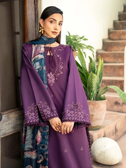 3 Piece Unstitched Heavy Embroidered Dhanak Suit with Printed Wool Shawl