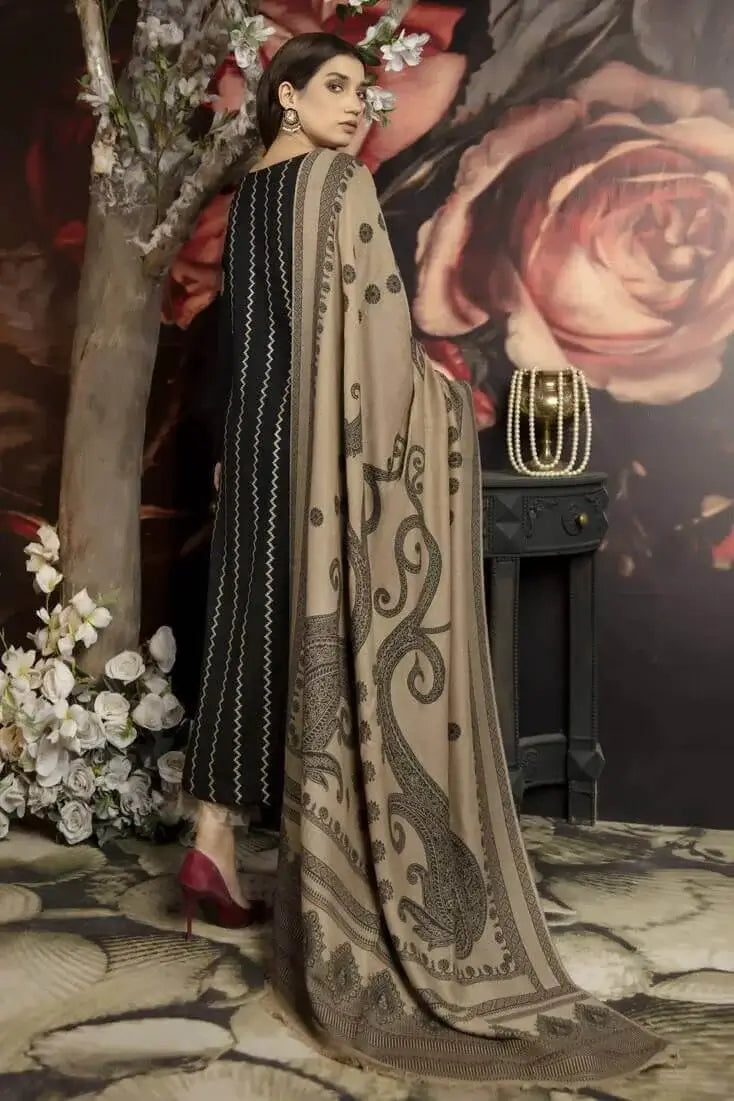 3 Piece Unstitched Heavy Embroidered Dhanak Suit with Printed Wool Shawl