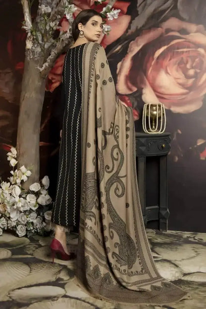 3 Piece Unstitched Heavy Embroidered Dhanak Suit with Printed Wool Shawl