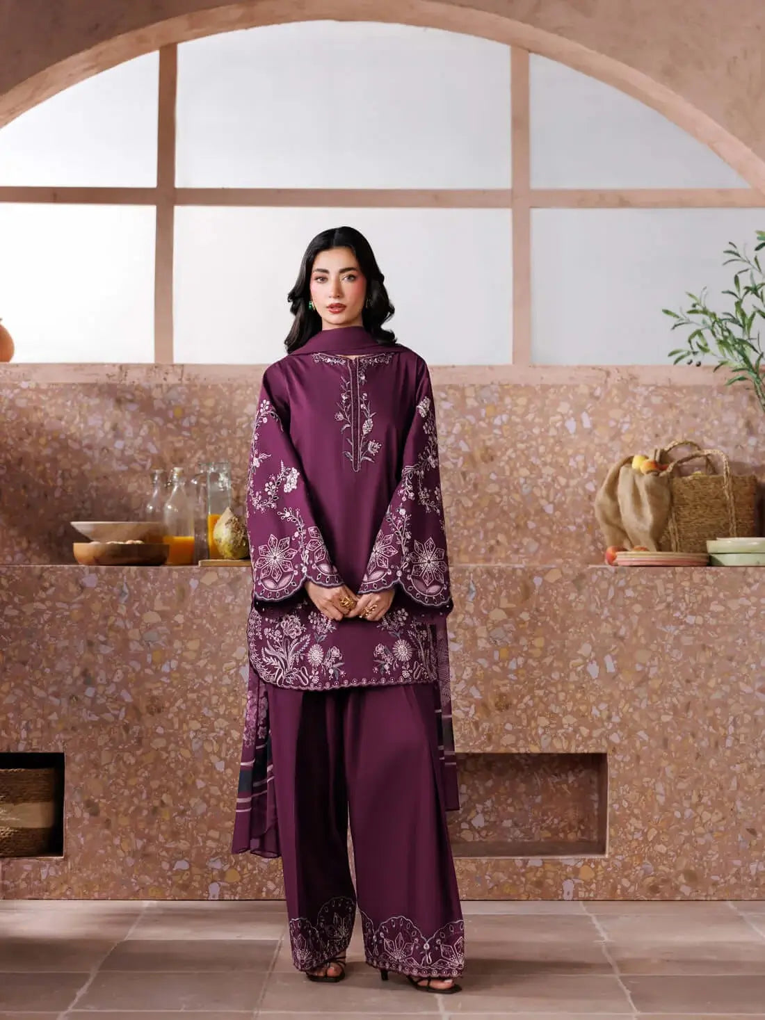 3 Piece Unstitched Heavy Embroidered Dhanak Suit with Printed Wool Shawl