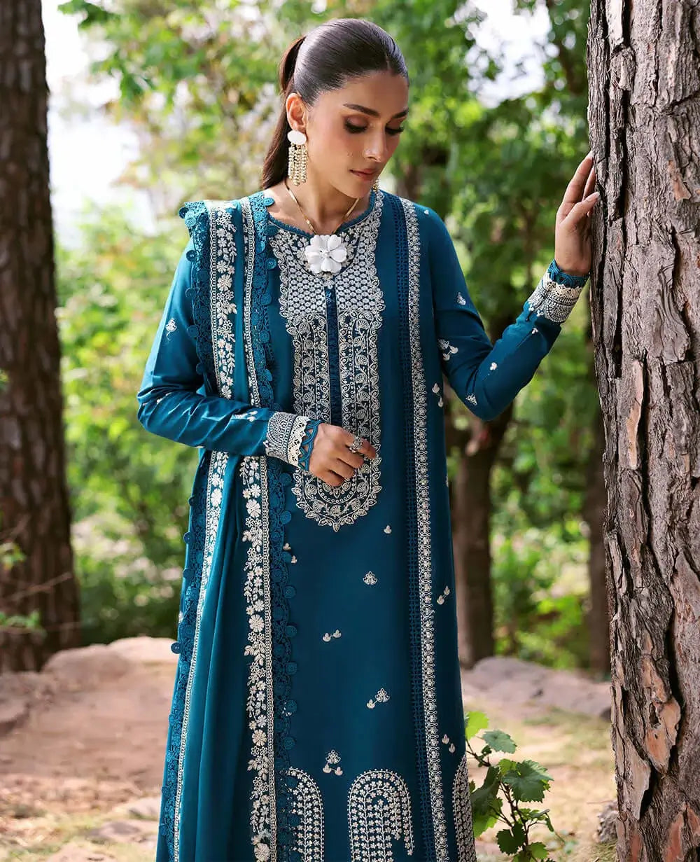 3 Piece Unstitched Heavy Embroidered Dhanak Suit with Embroidered Dhanak Shawl