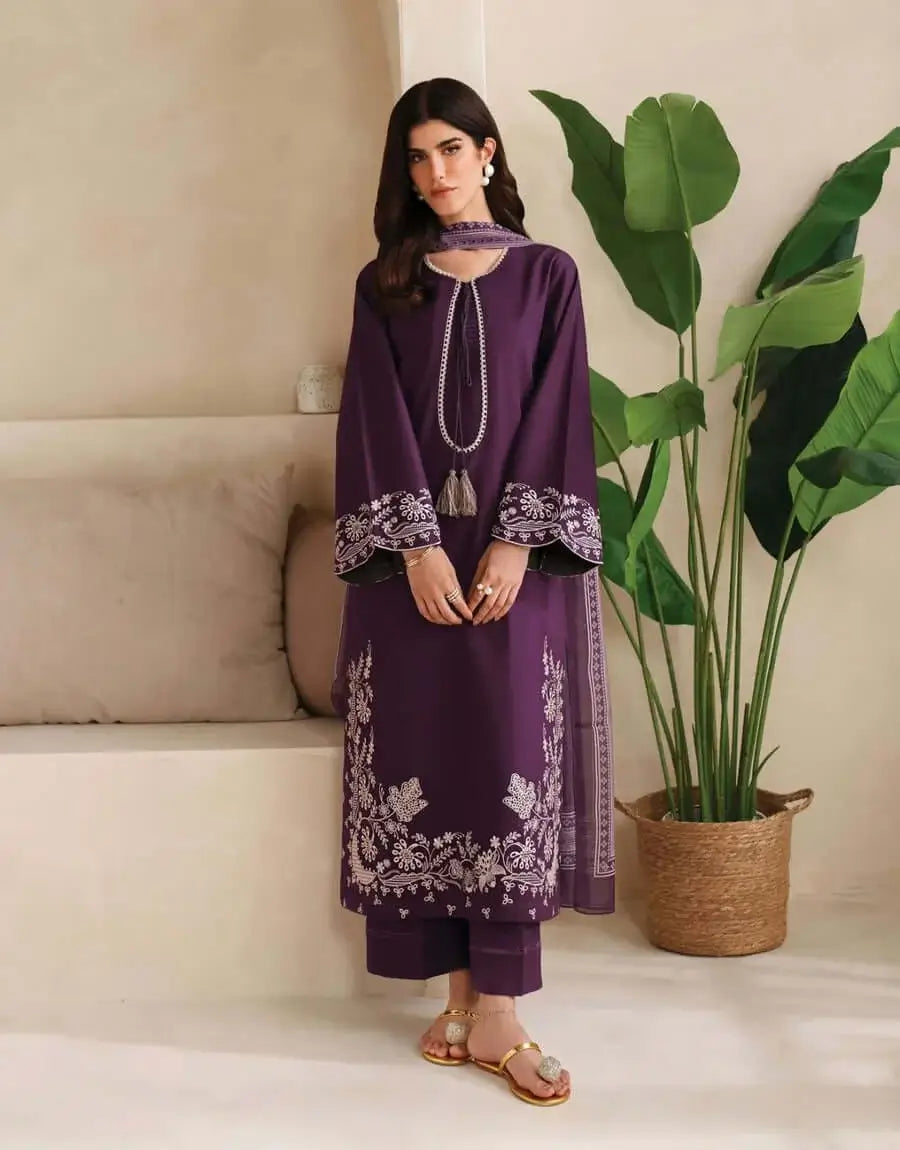 3 Piece Unstitched Embroidered Dhanak Suit with Printed Wool Shawl