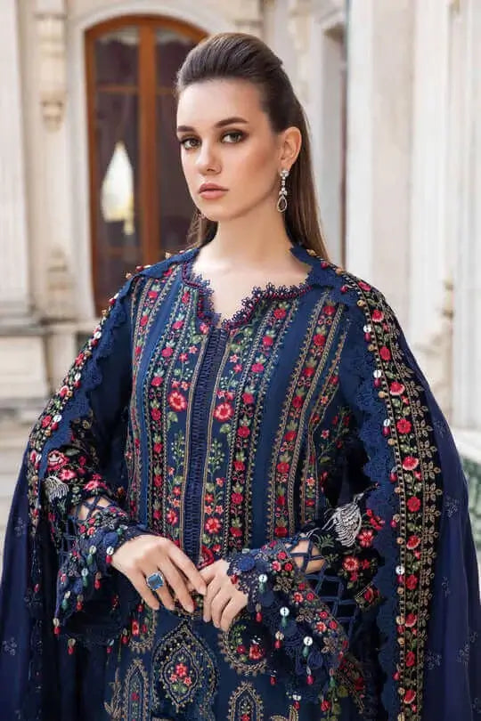 3 Piece Unstitched Heavy Embroidered Dhanak Suit with Embroidered Dhanak Shawl