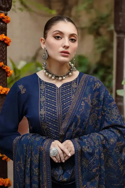 3 Piece Unstitched Heavy Embroidered Dhanak Suit with Embroidered Dhanak Shawl