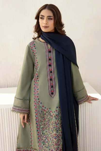 3 Piece Unstitched Heavy Embroidered Dhanak Suit with Plain Dhanak Shawl