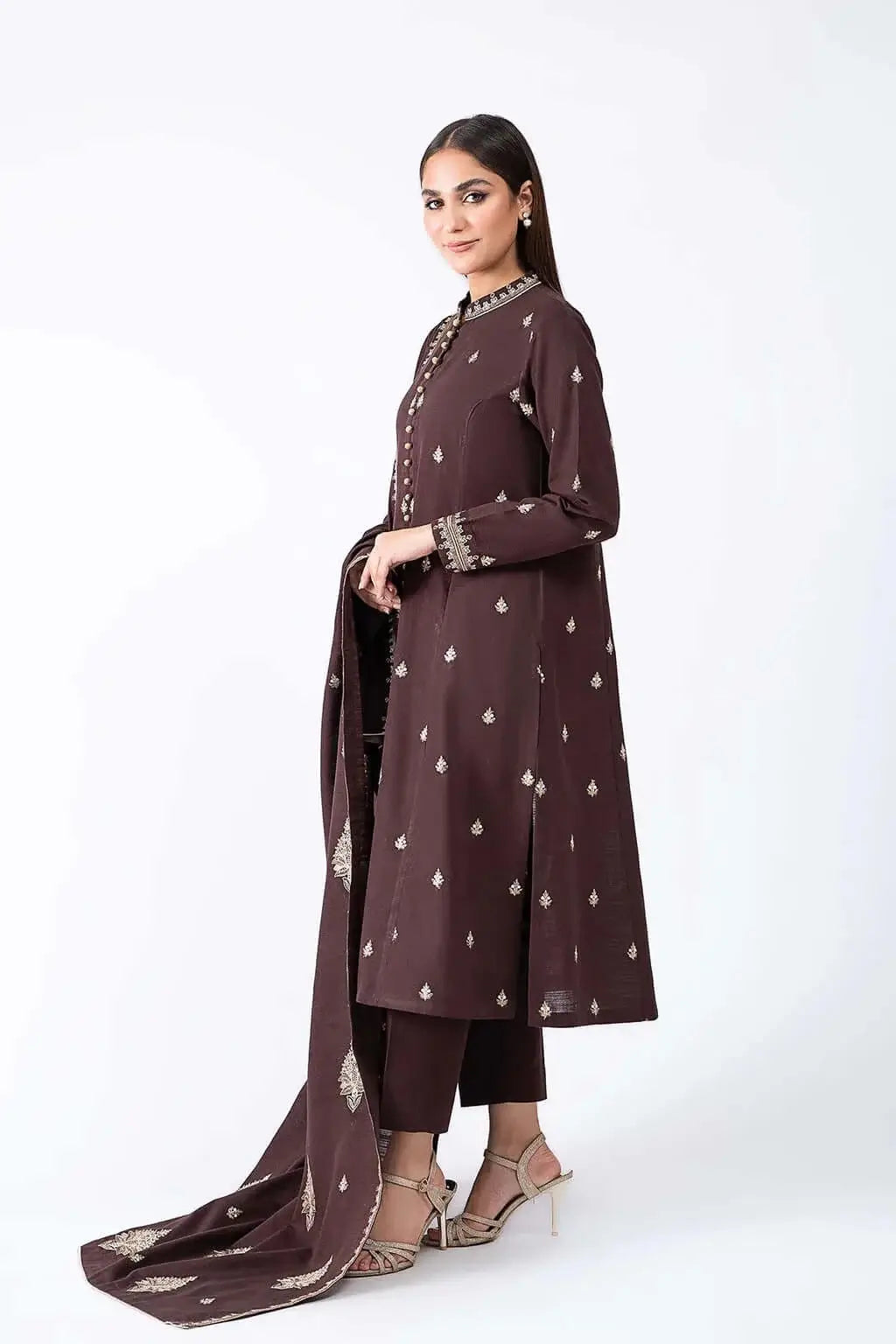 3 Piece Unstitched Heavy Embroidered Dhanak Suit with Embroidered Dhanak Shawl