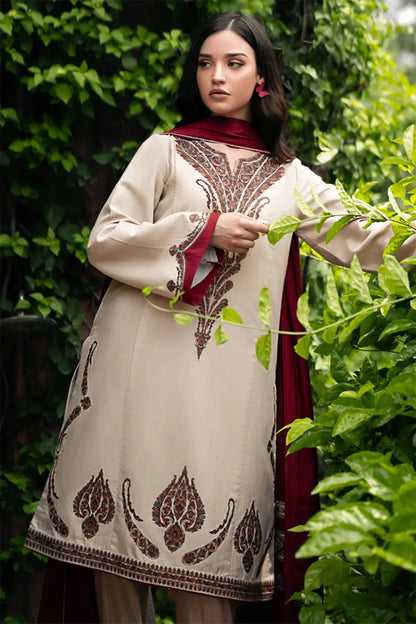 3 Piece Unstitched Heavy Embroidered Dhanak Suit with Printed Wool Shawl