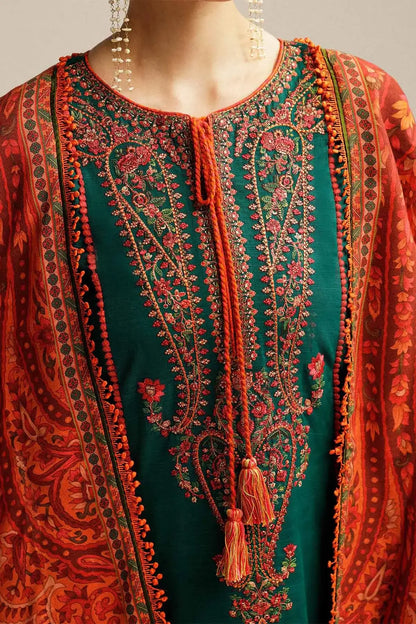 3 Piece Unstitched Heavy Embroidered Dhanak Suit with Printed Wool Shawl