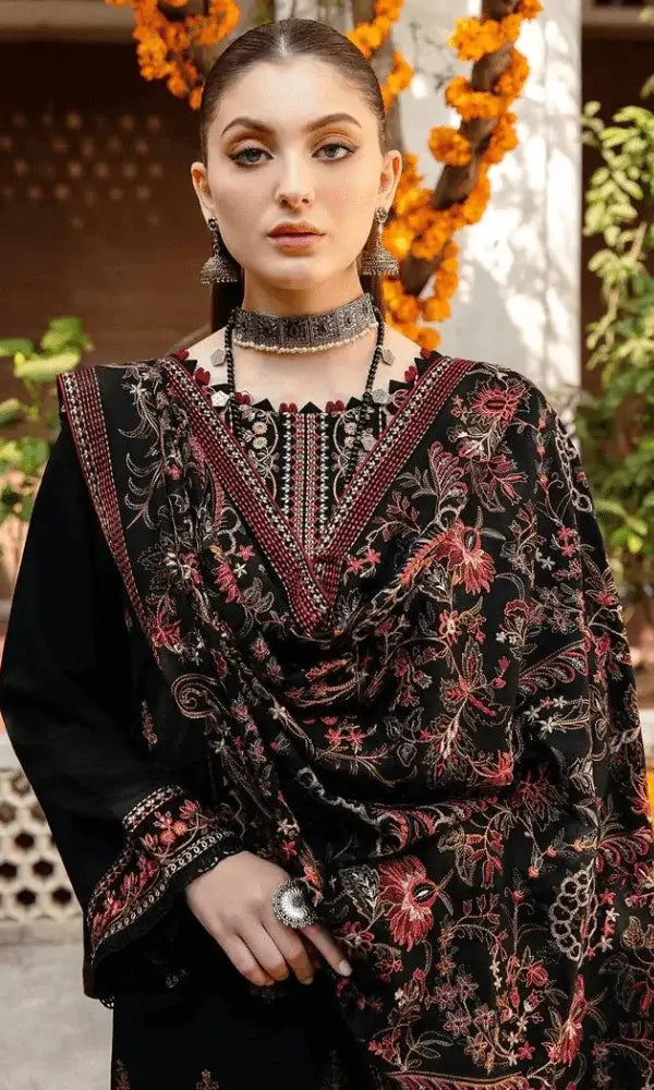 3 Piece Unstitched Heavy Embroidered Dhanak Suit with Embroidered Dhanak Shawl