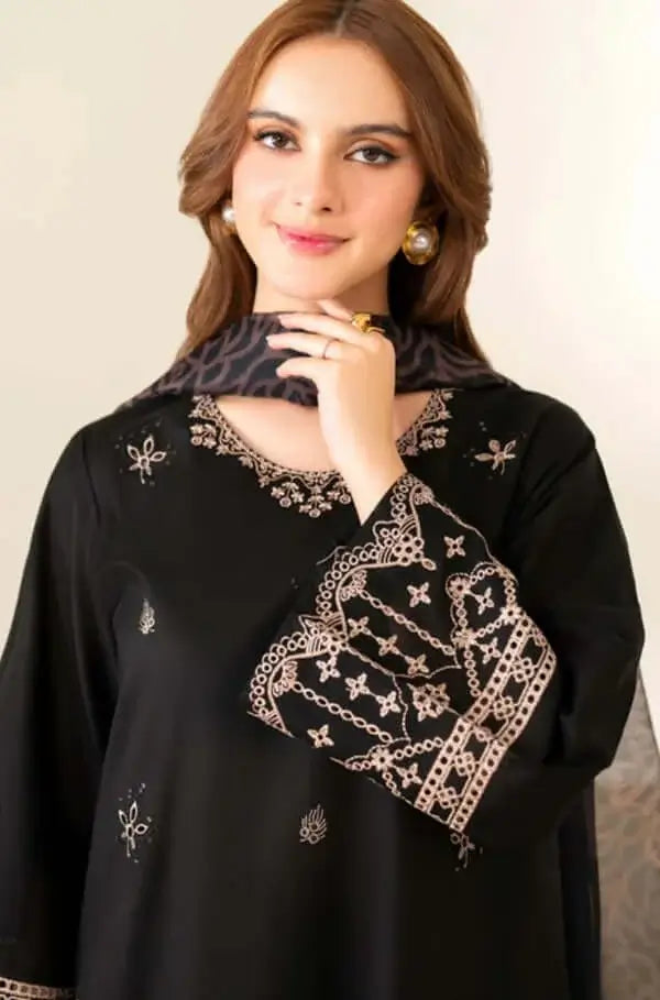 3 Piece Unstitched Heavy Embroidered Dhanak Suit with Printed Wool Shawl