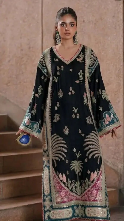 2 Piece Unstitched Heavy Sequenced Embroidered Shamoz Silk Suit