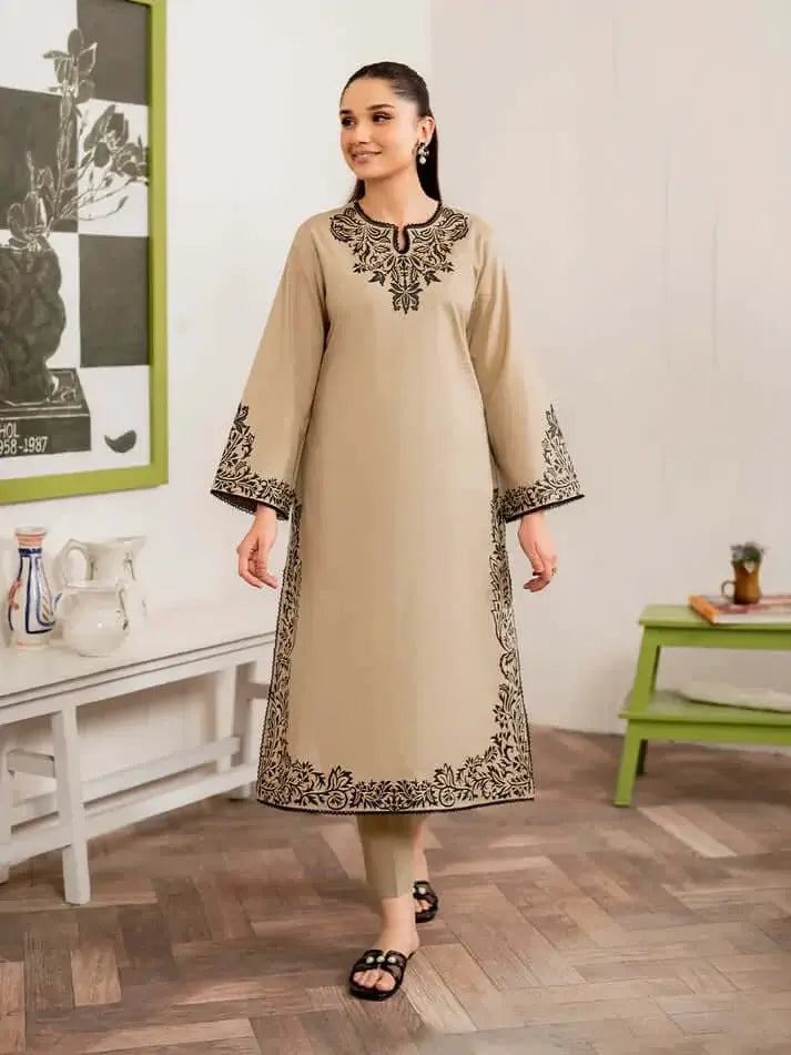 3 Piece Unstitched Embroidered Dhanak Suit with Printed Wool Shawl