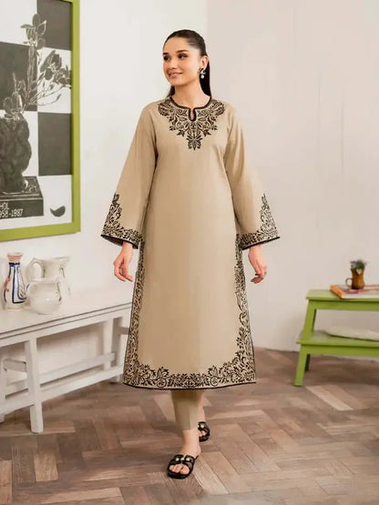 3 Piece Unstitched Embroidered Dhanak Suit with Printed Wool Shawl