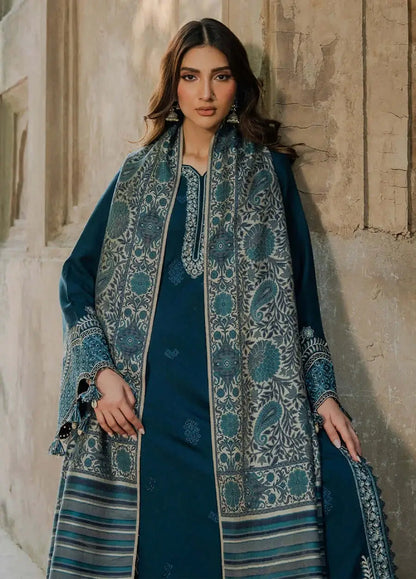 3 Piece Unstitched Embroidered Dhanak Suit with Printed Wool Shawl