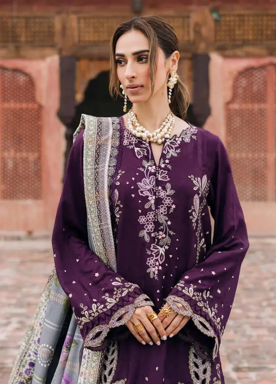3 Piece Unstitched Heavy Embroidered Dhanak Suit with Printed Wool Shawl