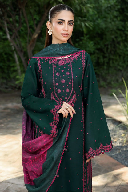 3 Piece Unstitched Embroidered Dhanak Suit with Printed Wool Shawl